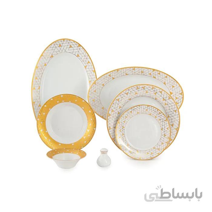 سرویس چینی زرین 6 نفره غذاخوری ژئومتریکال طلایی (35 پارچه) ا Zarin Iran Shahrzad Geometrical-Gold 35 Pieces FDC Dinnerware Set