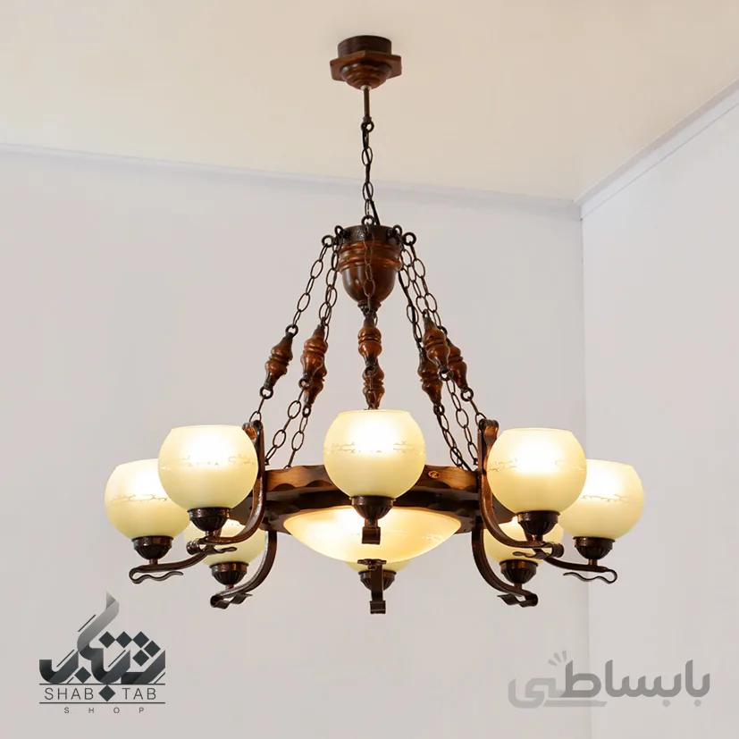 لوستر چوبی هشت شعله دارکار مدل رومی کد 234