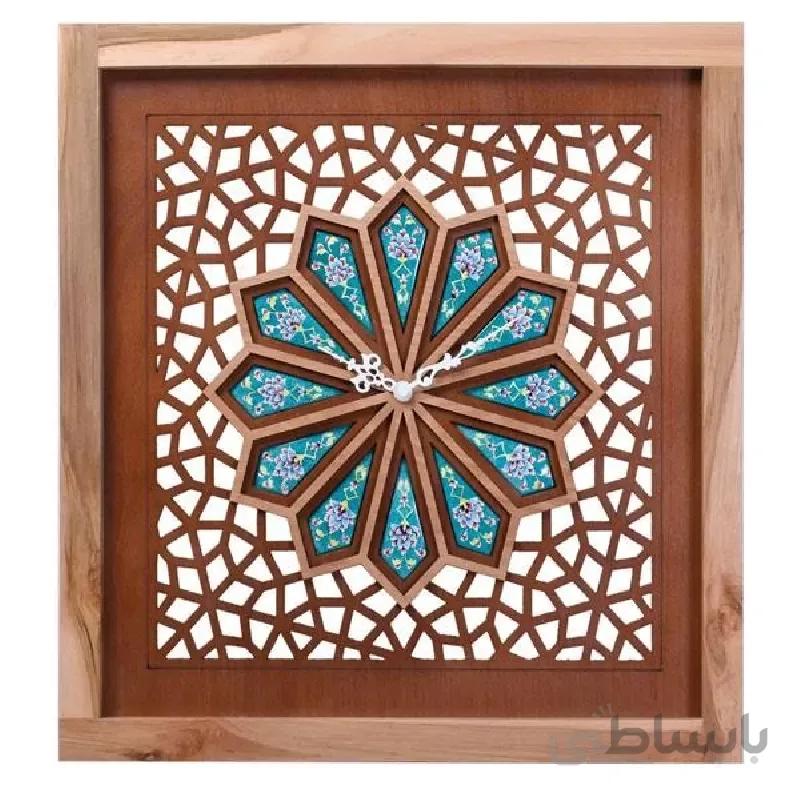 ساعت گره چینی مجموعه چوب و مینا طرح ترنج سبز سنتی ا ساعت گره چینی مجموعه چوب و مینا طرح ترنج سبز سنتی