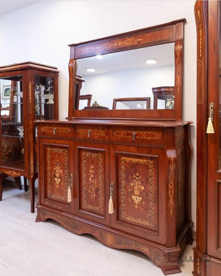آینه کنسول چوبی مدل دو درب قابدار شطرنجی کد ۱۰۲۰۰۱