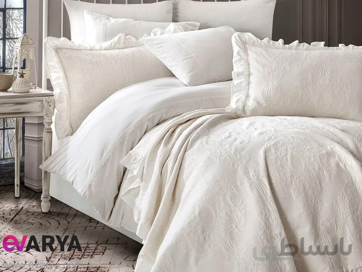 روتختی عروس مدل Rosalin برند Iyi geceler Istanbul ست 10 تکه سفید استخوانی سایز 200×160