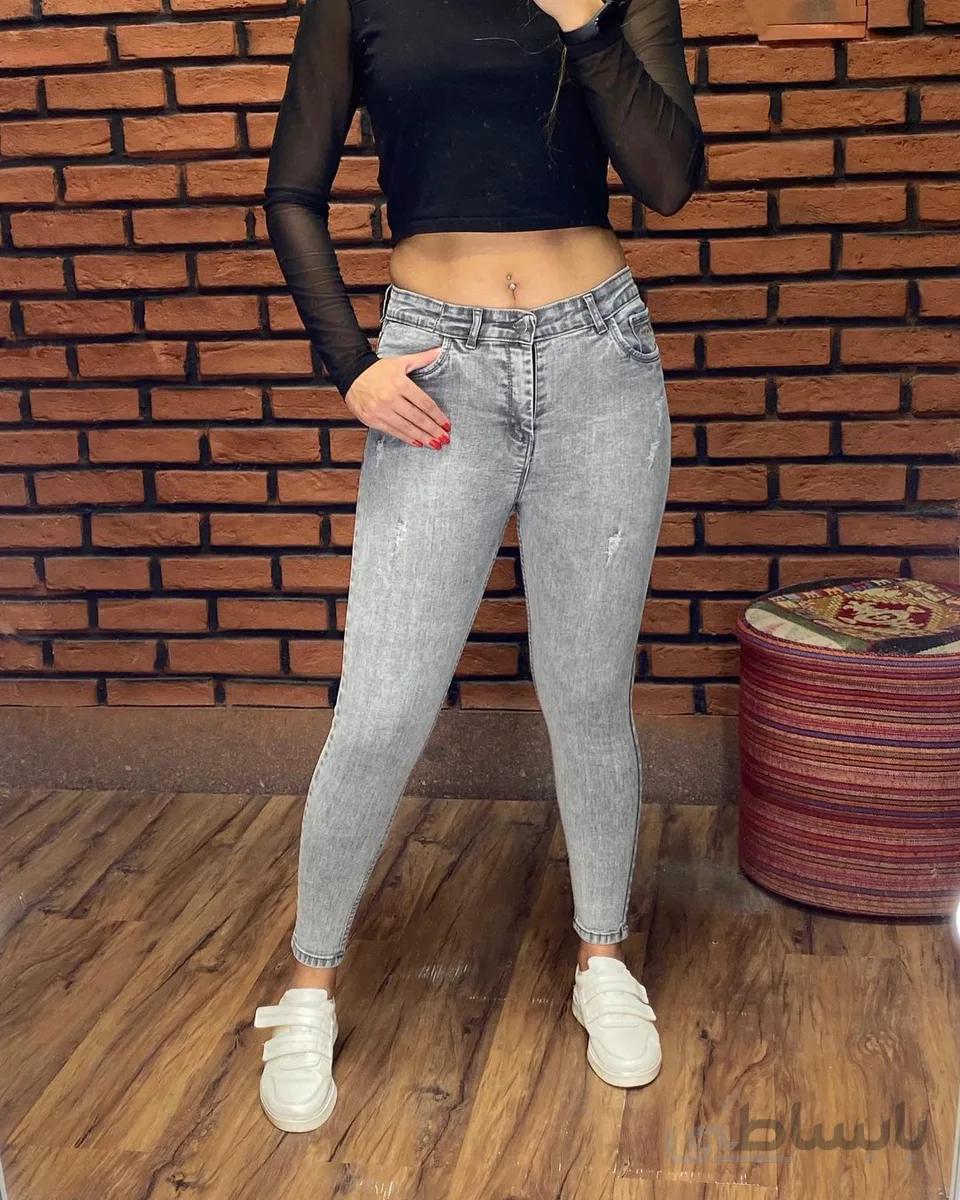 شلوار جین طوسی روشن سوپرکش ترک قد 85 و 90