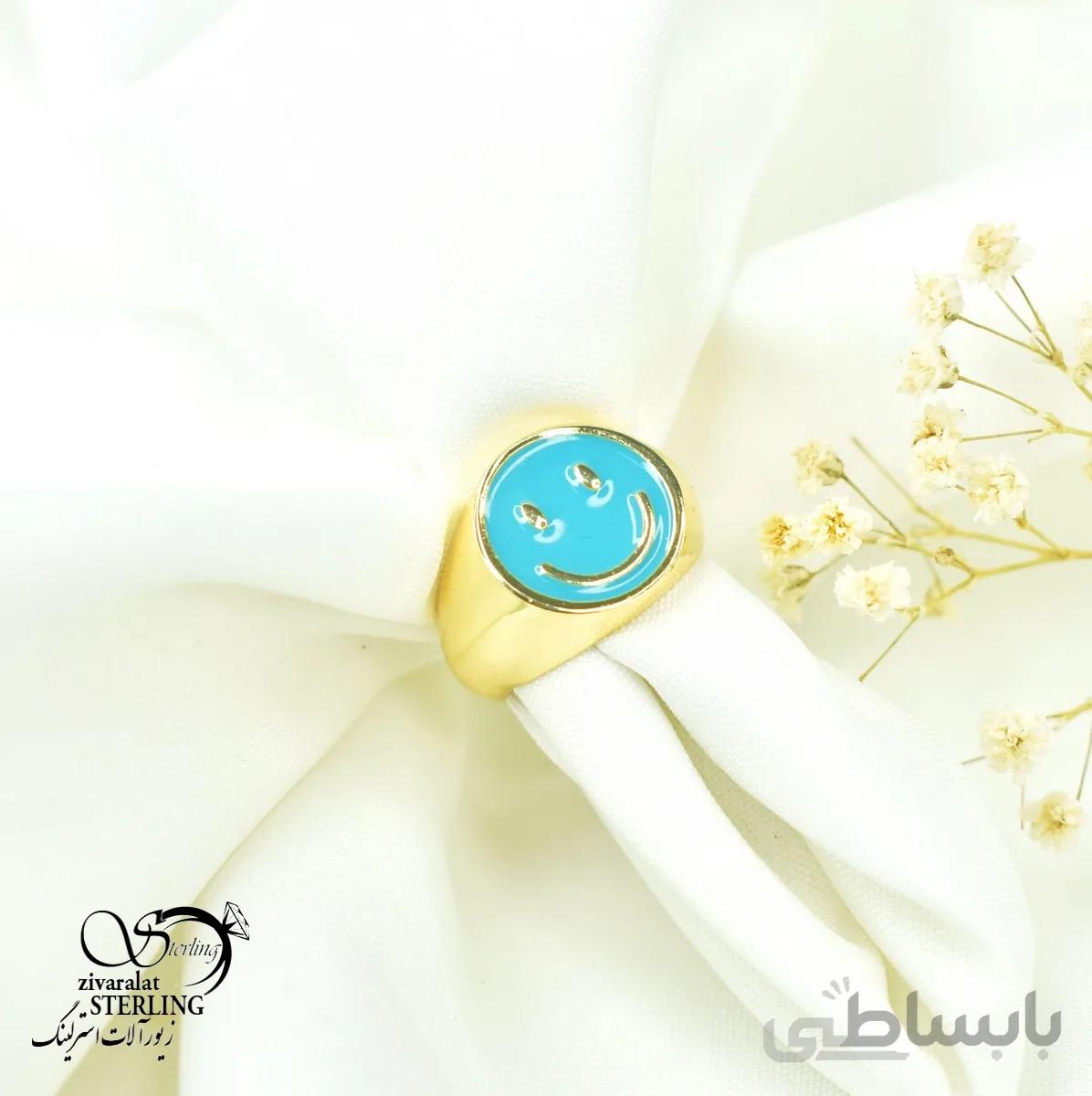 انگشتر فانتزی زنانه طرح لبخند آبی پررنگ