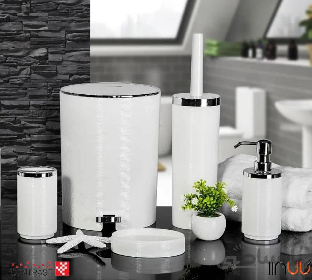 اکسسوری حمام و دستشویی 5 پارچه کنتراست کد 2900 خط ریز سفید کروم