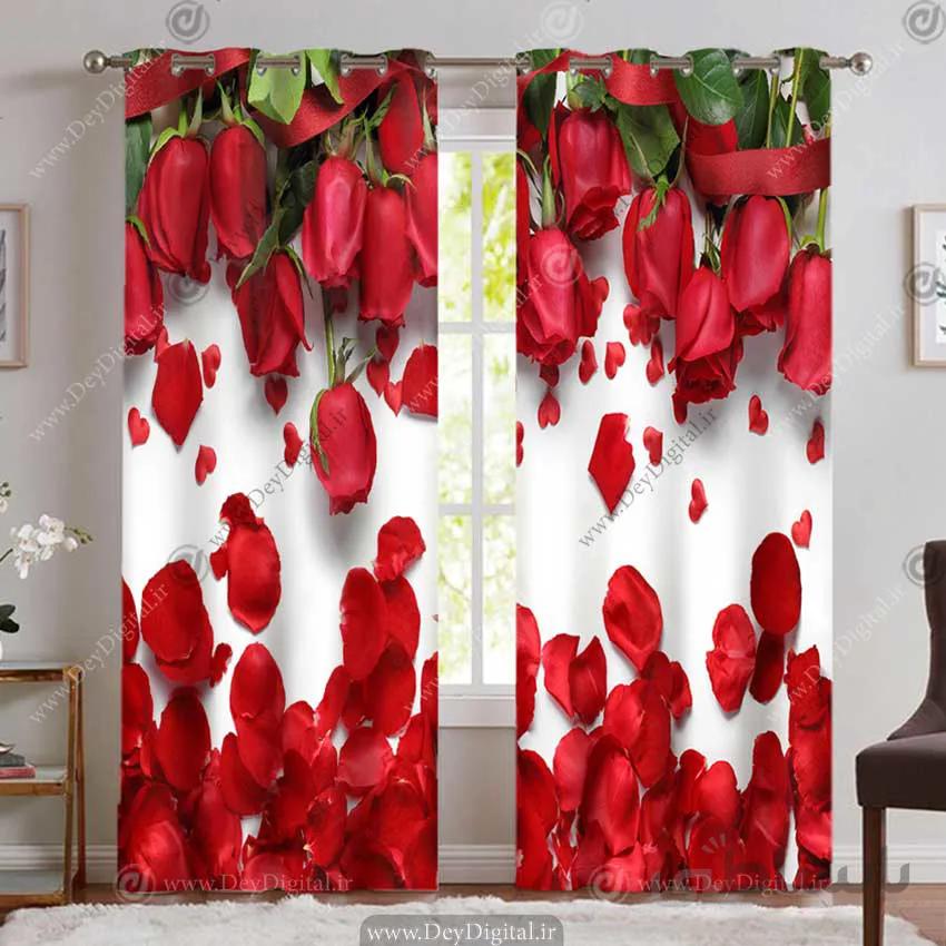 پرده پانچی سه بعدی طرح گل و گلبرگهای لاله قرمز PK-5296