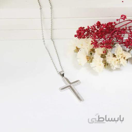 گردنبند نقره طرح صلیب نگین دار رنگ ثابت و ضدحساسیت کد 4682