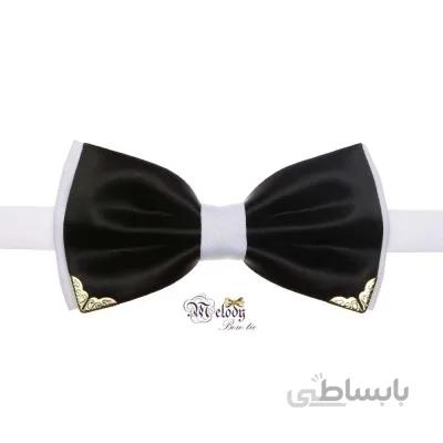 پاپیون سری مندو - مردانه (سیاه مات و سفید لبه فلزی)