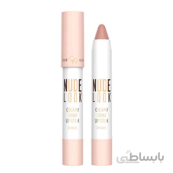 رژلب مدادی براق Nude Look گلدن رز شماره 01 ا Golden Rose Nude Look Creamy Shine Lipstick No. 01
