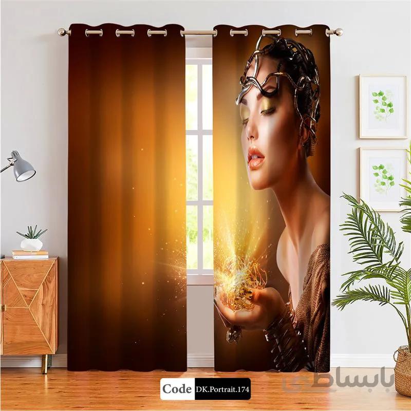 پرده پانچی (هازان و مخمل) کد DK.Portrait.174 طرح چهره زن با تاج فلزی