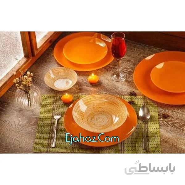 سرویس غذاخوری 25 پارچه ظروف شیشه ای رنگ نارنجی آرکوفام