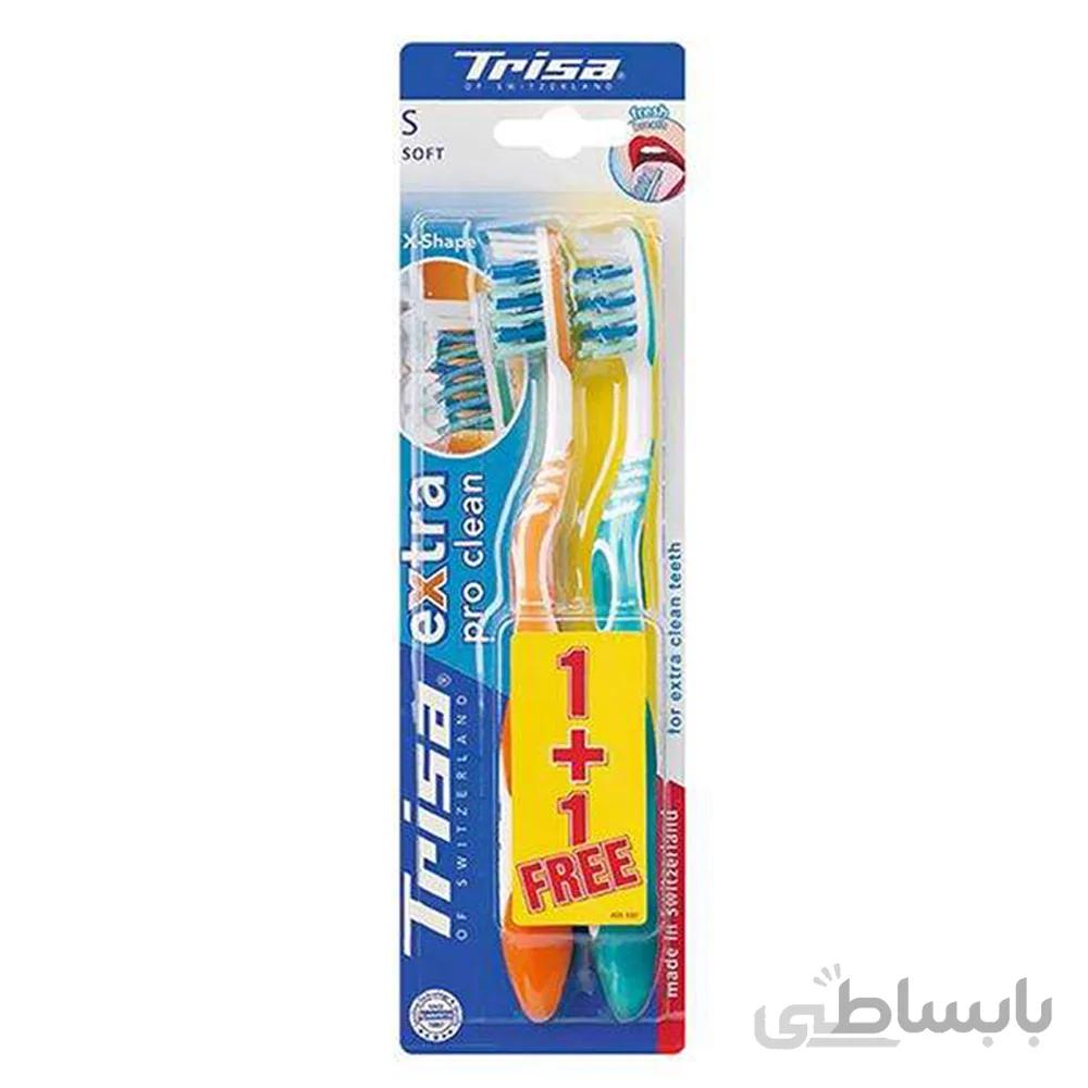مسواک اکسترا پروکلین تریزا مدل نرم پک دوتایی ا Trisa Extra Pro Clean Soft Toothbrush Pack Of Two