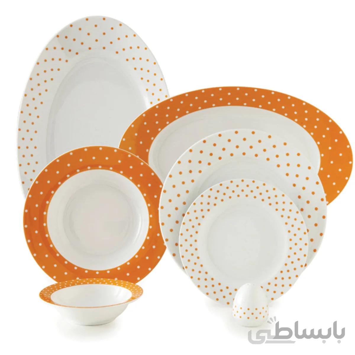 سرویس چینی زرین 6 نفره غذاخوری اسپاتی نارنجی (28 پارچه) ا Zarin Iran ItaliaF Spotty-Orange 28 Pieces Porcelain Dinnerware Set