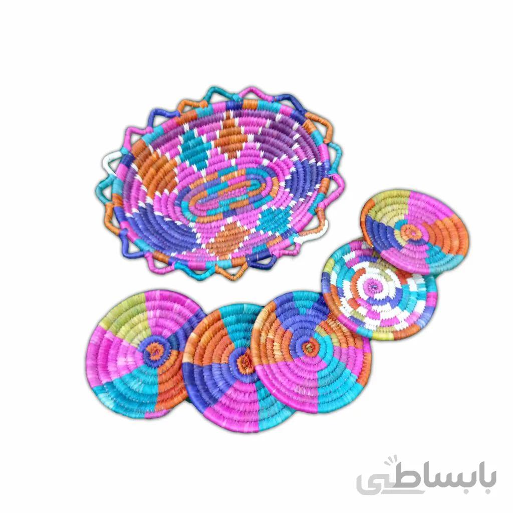 جا میوه ای حصیری با ست بشقاب