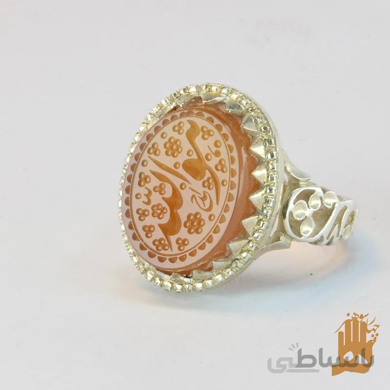 انگشتر سه گل نگین عقیق یمنی حکاکی هو الله