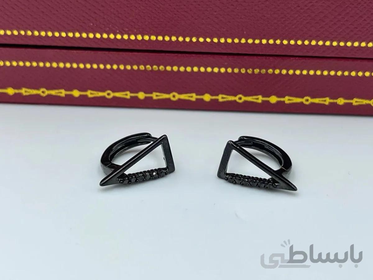 گوشواره ژوپینگ مشکی با نگین کاری