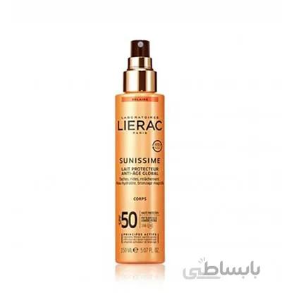 ضدآفتاب ضدچروک بدن SPF 50 لیراک ۱۵۰ میل / Lierac Sunissime Lait Protecteur Energisant Anti Age Global SPF50