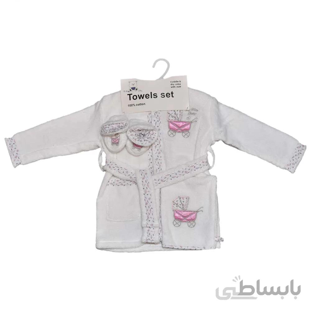 ست 5 تکه حوله کودک بیبی فور لایف baby for life طرح کالسکه