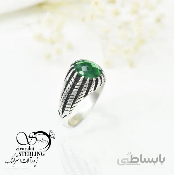 انگشتر نقره مردانه با سنگ زمرد صنعتی کد 6398 کد 713394