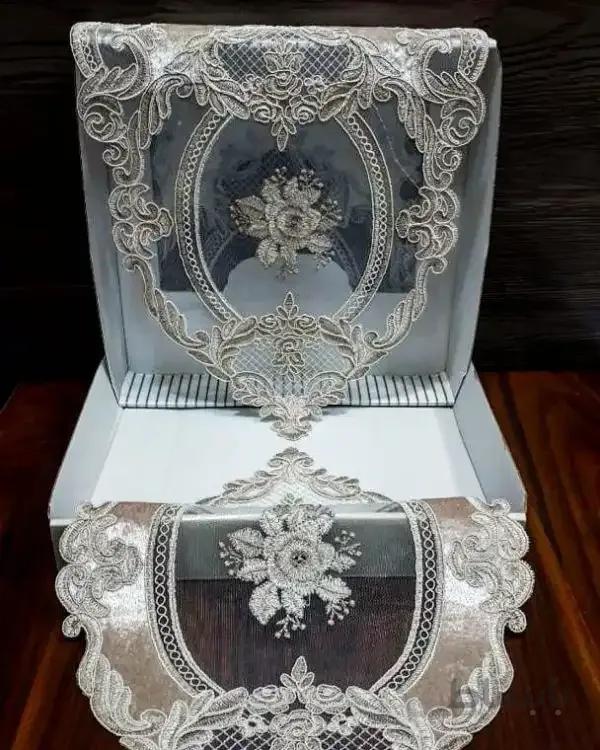 رومیزی ۳ تیکه دانتل ترک گل رز