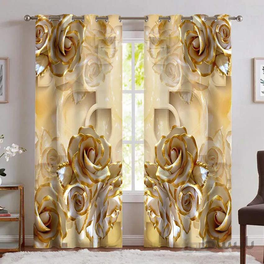 پرده پذیرایی گل سه بعدی طلایی pk-2051