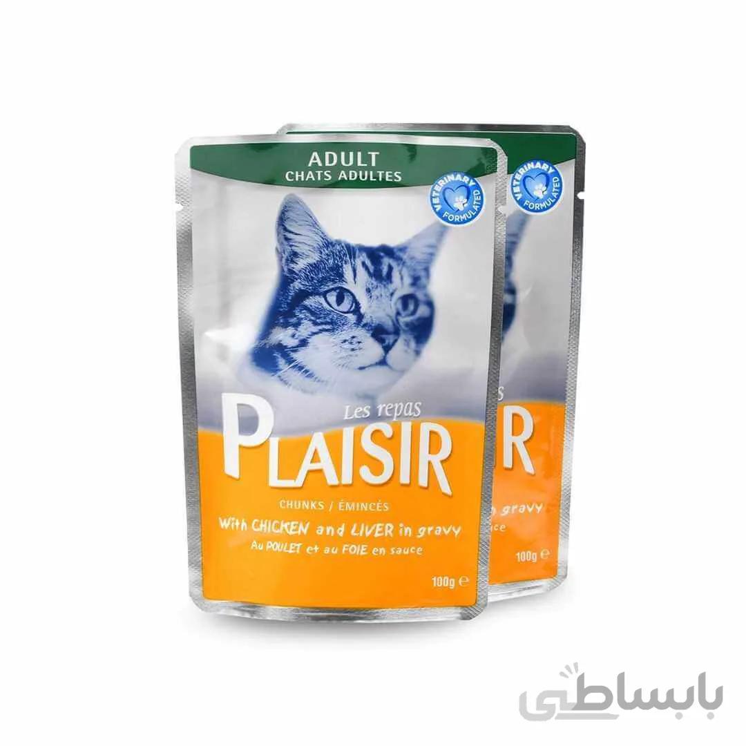 پوچ گربه ۱۰۰گرمی plaisir با طعم مرغ و جگر