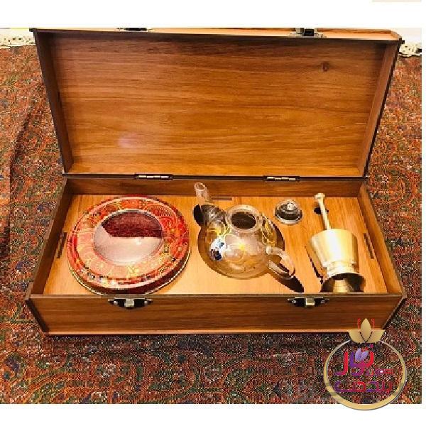زعفران کادویی جعبه MDF و قوری و هاونگ 3گرم زعفران ممتاز