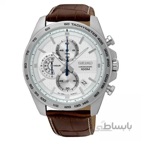 ساعت مچی مردانه سیکو مدل SSB263 با بند چرمی ا Seiko Men's 44mm Brown Leather Band Steel Case Hardlex Crystal Quartz White Dial Analog Watch SSB263