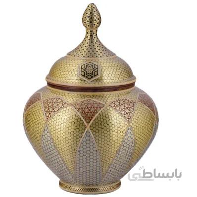 قندان مسی خاتم کاری اثر آقاجانی ارتفاع 20 سانتی متر کد C-537