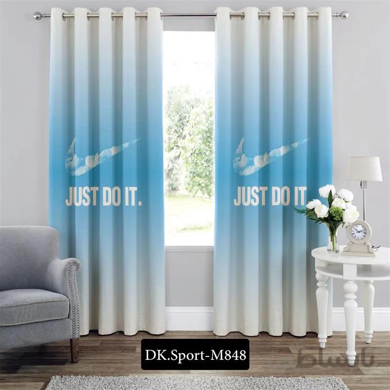 پرده پانچی (هازان و مخمل) کد DK.S.M848 طرح اسپرت نایکی آسمانی