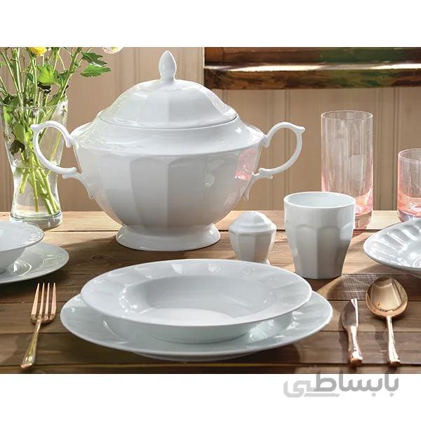 سرویس غذاخوری 103 پارچه چینی زرین ایران سری نئوکلاسیک مدل سفید (Sefid) درجه عالی