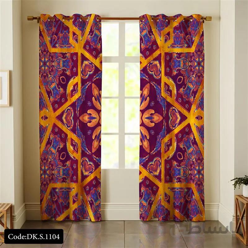 پرده پانچی (هازان و مخمل)کد DK.S.1104 طرح ایرانی و سنتی اسلیمی قرینه