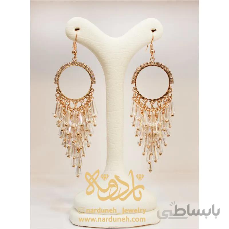 گوشواره کریستال رنگی طرح حلقه خوشه انگور - بیرنگ