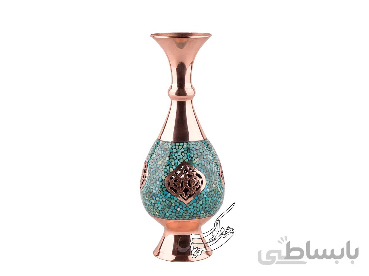 گلدان فیروزه کوبی صاحب استاد نفری 25 سانتی