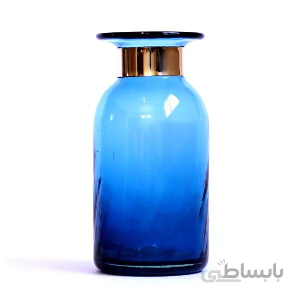 گلدان شیشه ای استوانه ای گردن برنجی بزرگ فیروزه ای