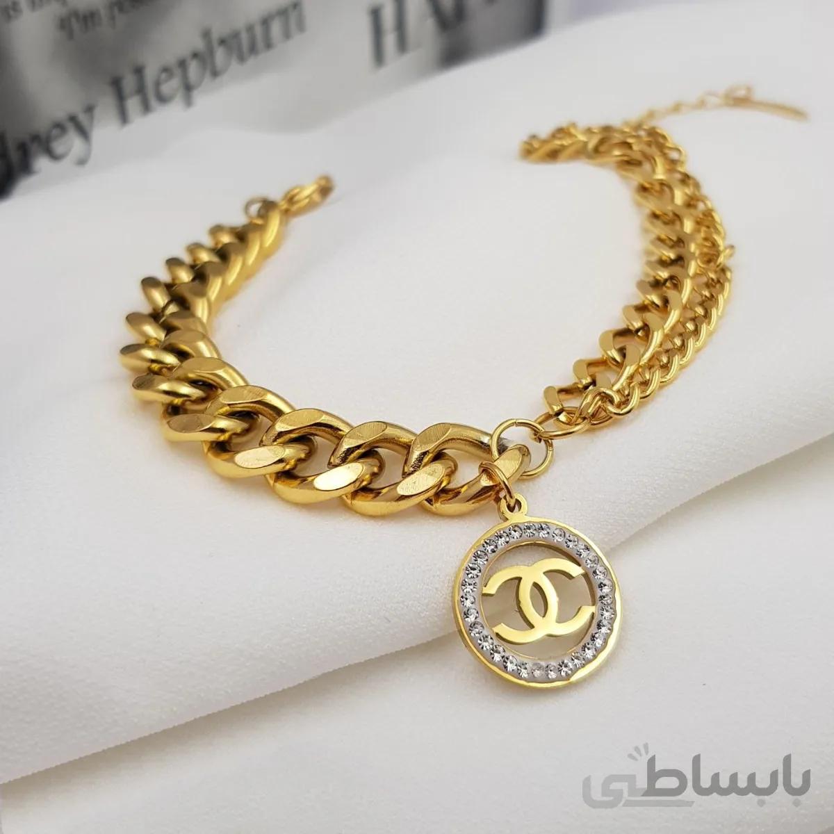 دستبند استیل زنجیری زنانه نگین دار شنل