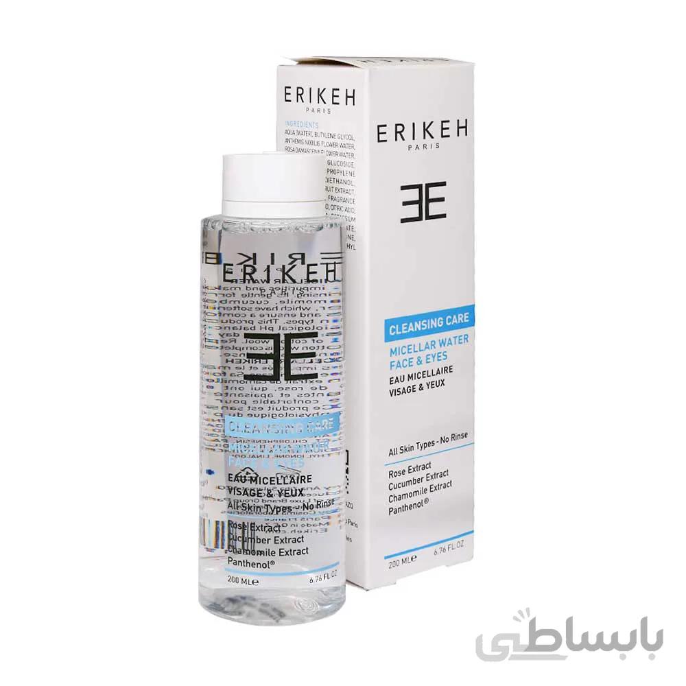 میسلار واتر صورت و دور چشم اریکه حجم 200 میلی لیتر ا micellar water erikeh for face and eyes all skin types 200ml