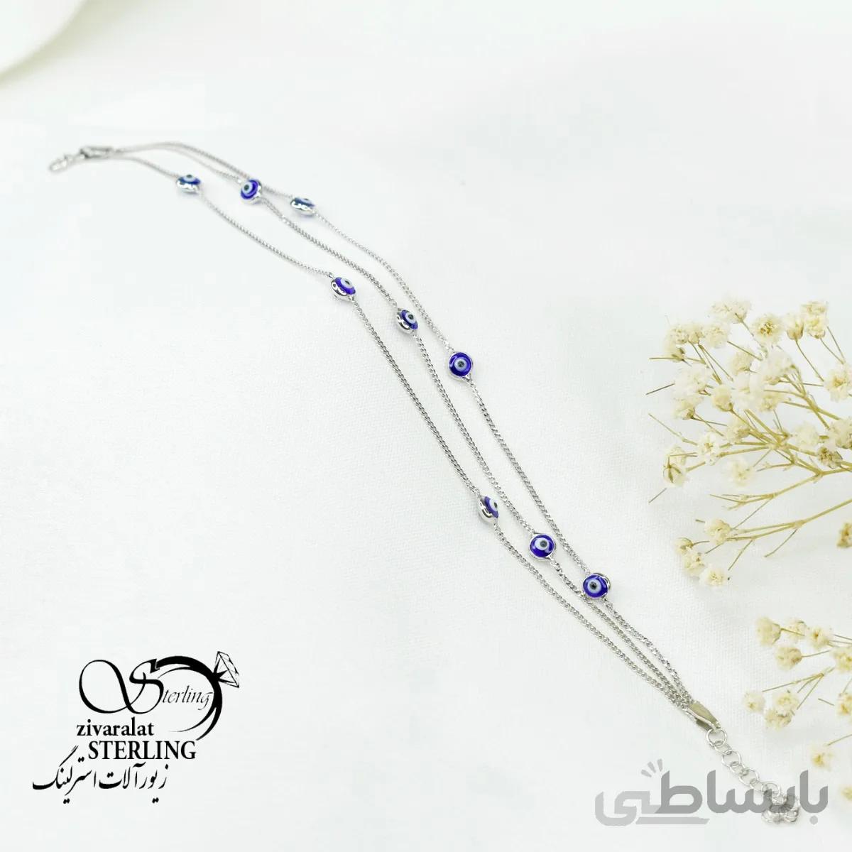 دستبند نقره زنانه طرح چشم نظر چند رج