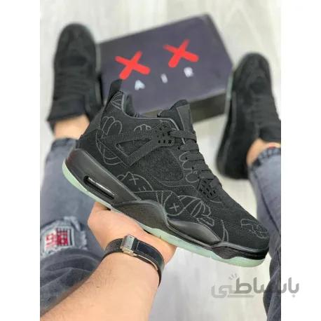 کتونی اورجینال نایک جردن 4 مشکی طرحدار Nike Air Jordan 4 Black Suede Glow In The Dark