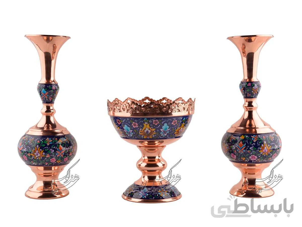 ست آجیل خوری و گلدان فانتزی مس و پرداز
