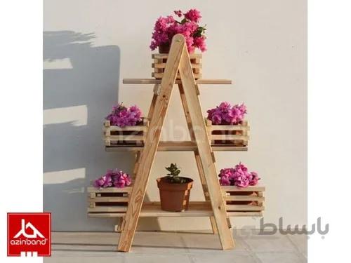 استند چوبی گلدان ا سه طبقه به همراه ۵ عدد جاگلدانی چوبی