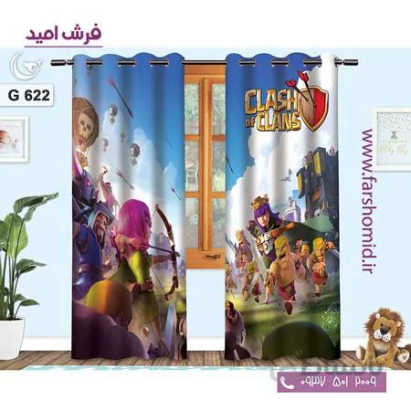 یک جفت پنل پرده پانچی دوخت شده و آماده نصب طرح کلش آف کلنز کد 622