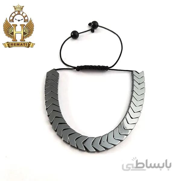 دستبند بافت با سنگ حدید DDD1207 طوسی