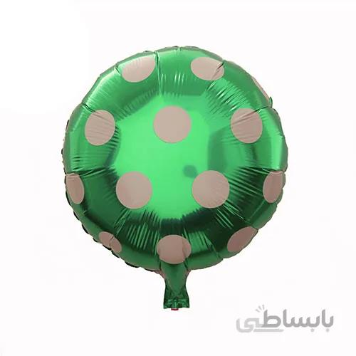 بادکنک فویلی گرد سبز خال سفید
