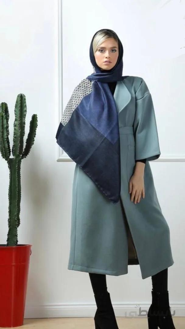 روسری نخی پاییزه سورمه ای کرم 104505 ا 104502