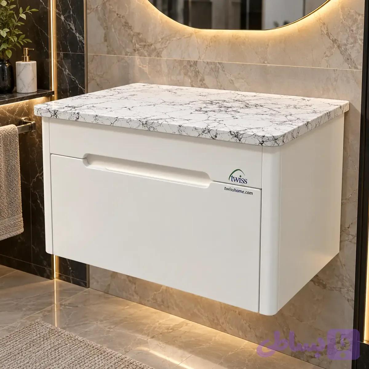 کابینت روشویی با صفحه طرح سنگ کلکته توییس مدل TWS-1042