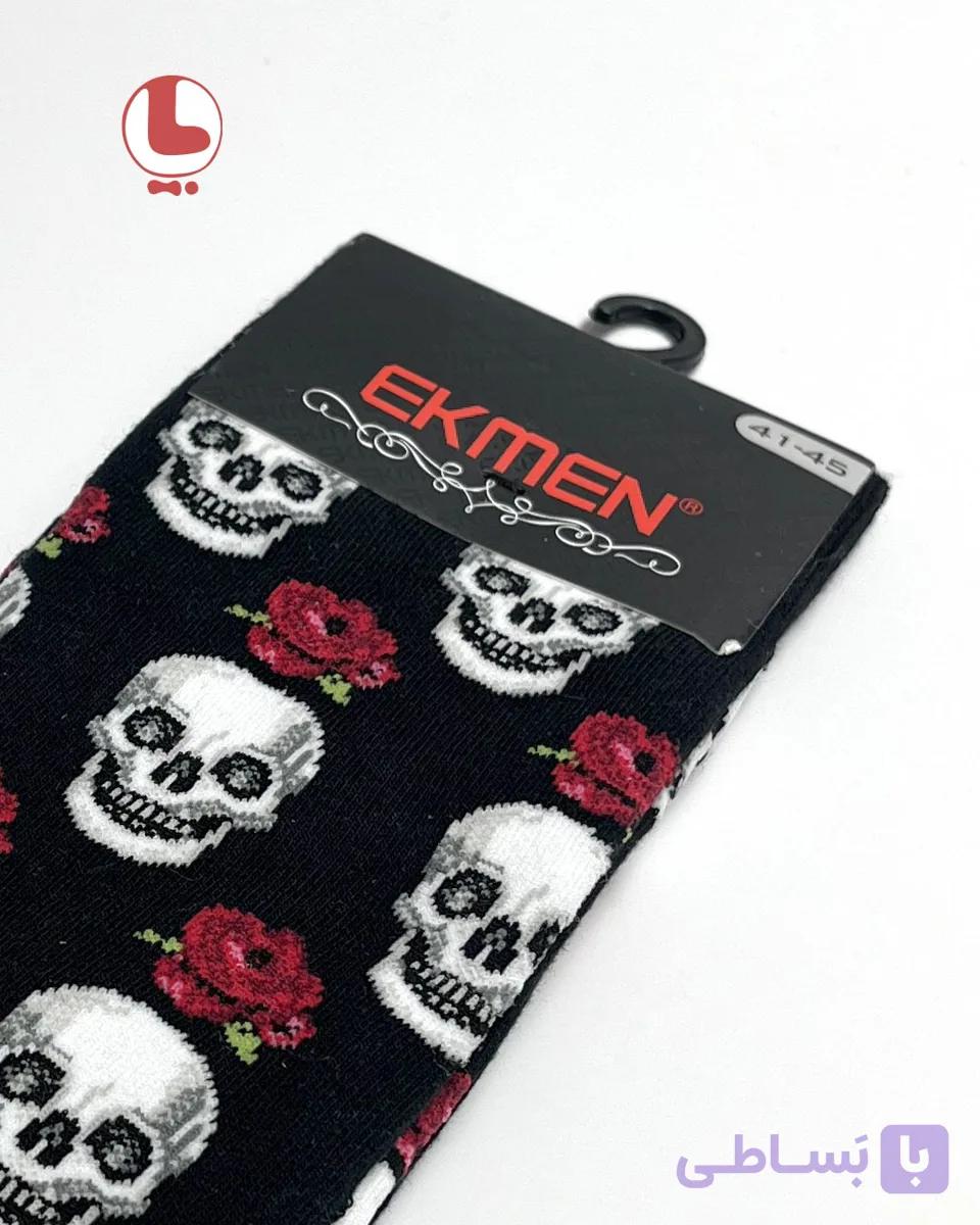 جوراب مردانه اکمن EKMEN طرح جمجمه و گل رز قرمز Skull and red rose