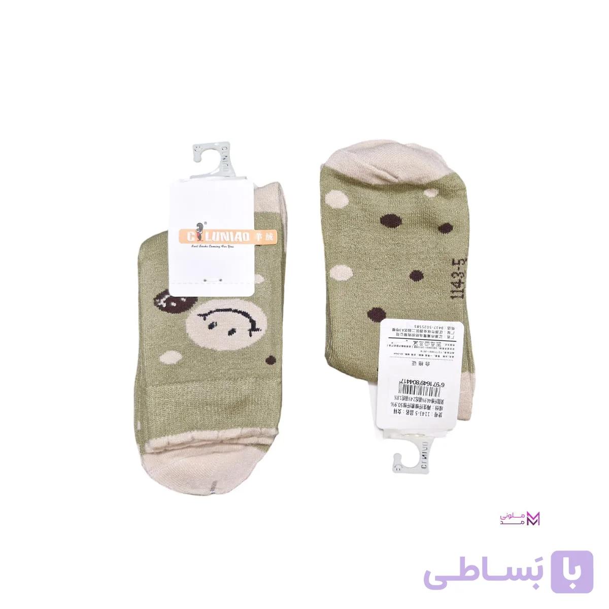 جوراب ساقدار دخترانه زیتونی شیری طرح خال خالی - ملونی مد