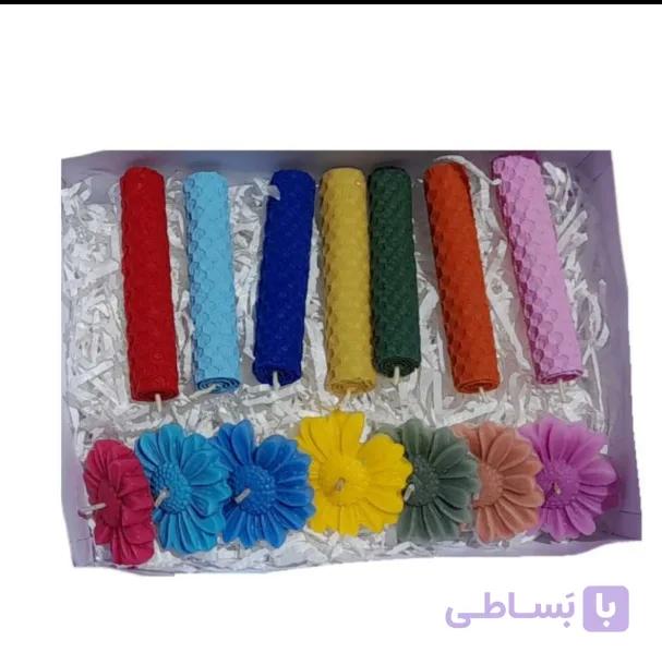 شمع مدل گل بابونه و بیزوکس مجموعه ۱۴ عددی