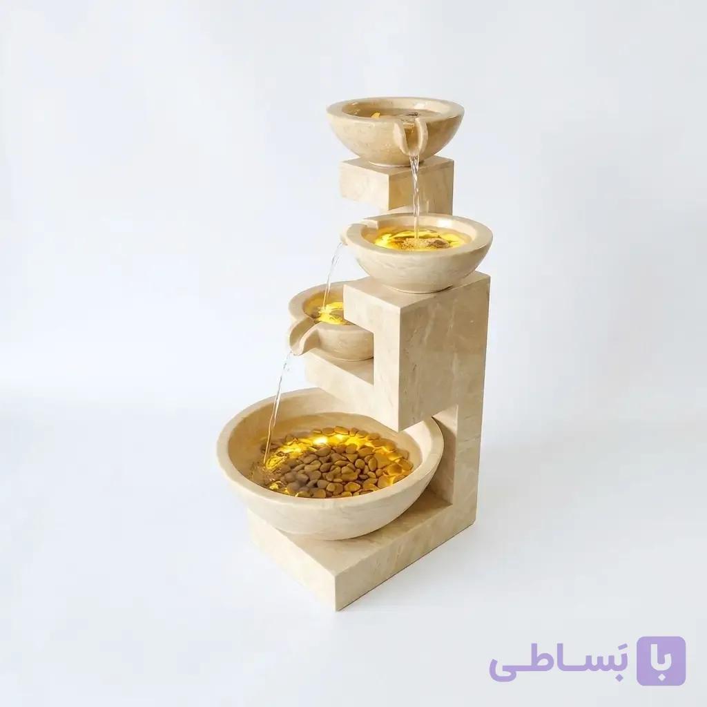 آبنمای لابی با سنگ تراورتن طرح طبقاتی ریزشی