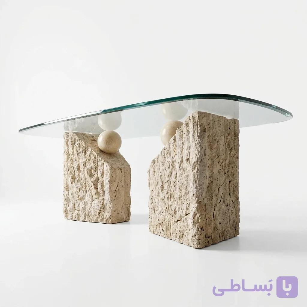 پایه میز سنگی تراورتن چرمی با طراحی دوتکه مدرن
